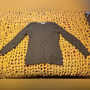 LOFT Olive Green Cable-Knit Scoop Neck Sweater